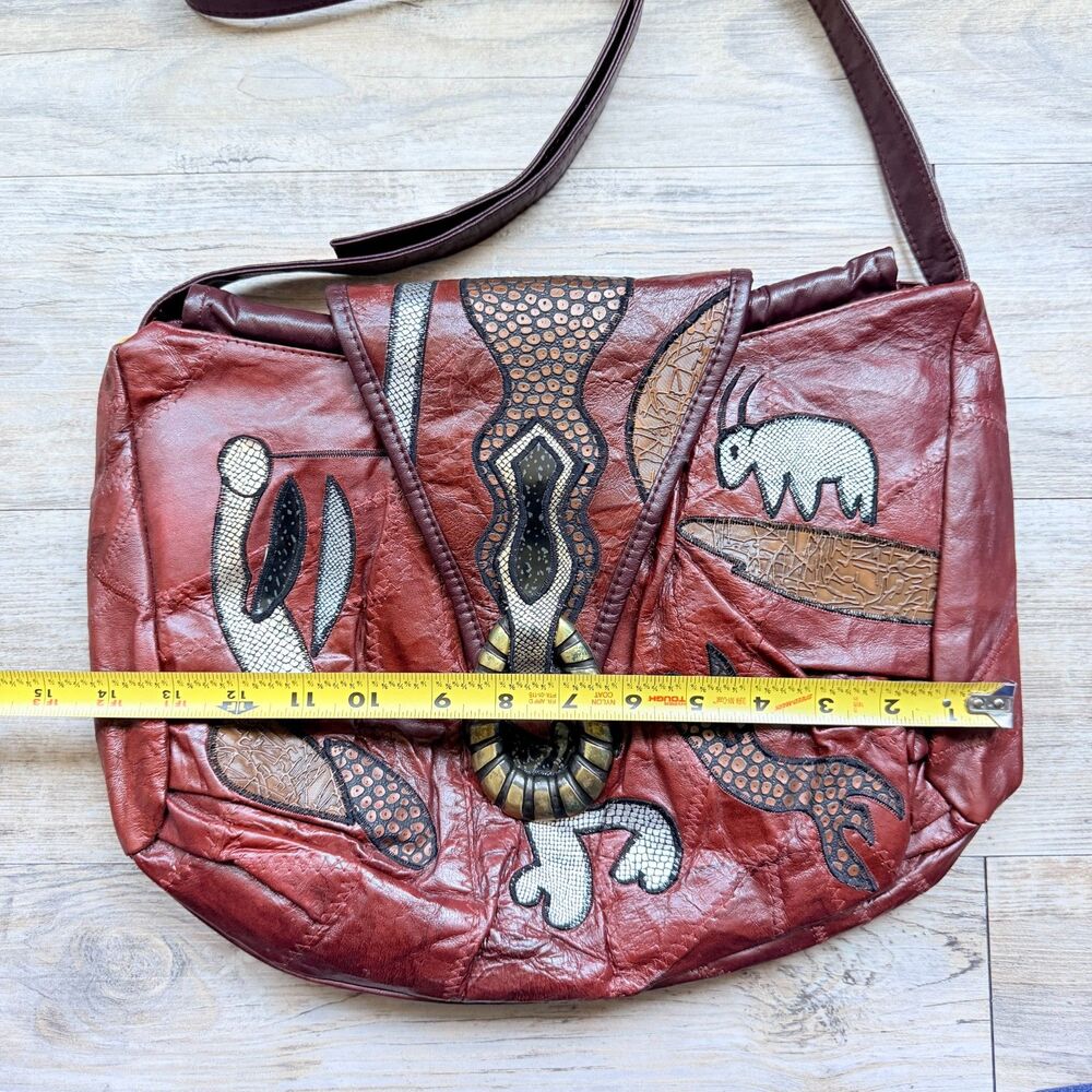 Vintage Genuine Leather Patchwork Snake Crossbody Bag Boho Safari Animal Purse - Picture 8 of 13